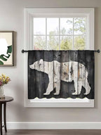 Sheer Curtains 54 Inch Length, White Brown Bear Semi Sheer Curtains Light Filtering Window Treatment, Farmhouse Country Vintage Wood Grain Privacy Voile Drapes for Living Room Bedroom 52x54 Inch