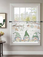Sheer Curtains 45 Inch Length, Sage Green Gnomes Semi Sheer Curtains Light Filtering Window Treatment, Eucalypus Coastal Anchor Retro Wood Privacy Voile Drapes for Living Room Bedroom 52x45 Inch