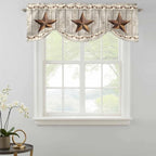 Western Texas Star Retro Tie Up Valance Curtains for Windows, Kitchen Curtains Window Shades, Country Farmhouse Gray Wood Grain Light Filtering Roman Curtain Valances for Bedroom/Bathroom/Cafe 54"x18"