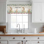 Easter Sheer Valances for Windows 60"x18", Light Filtering Kitchen Curtains Valance, Spring Watercolor Bunny Eggs Flower Leaf Beige Rod Pocket Chiffon Curtains for Living Room Bedroom Cafe