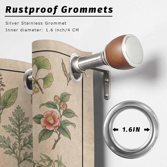 Vintage Outdoor Curtains for Patio Grass Herbal Botanical Garden Plants Waterproof Outside Curtains with Grommet Top Weatherproof Curtain for Cabana Pergola Gazebo, 1 Panel, 54" W x 95" L