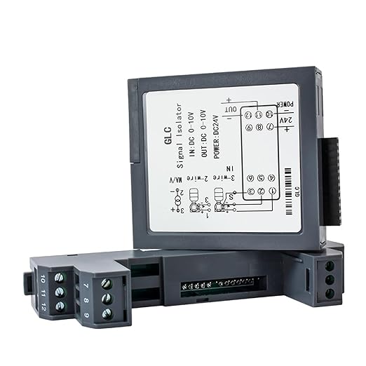 Analog Signal Isolator 4-20mA Signal Isolator Din Rail Mount 0.5% FS Precision for Industrial Automation PLC Control System(1 in 1 Out,Output 0-10MA_Input 0-200V_DC24V)