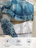 Sheer Curtains 63 Inch Length, Sea Turtle Blue Semi Sheer Curtains Light Filtering Window Treatment, Coastal Ocean Seaweed Wood Grain Privacy Voile Drapes for Living Room Bedroom 52x63 Inch