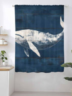 Sheer Curtains 63 Inch Length, Summer Whale Semi Sheer Curtains Light Filtering Window Treatment, Ocean Vintage Wooden Grain Blue Privacy Voile Drapes for Living Room Bedroom 52x63 Inch