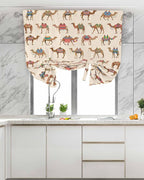 Tie Up Curtains for Windows, Summer Camels Adjustable Balloon Nature Linen Textured Kitchen Curtain, Farmhouse Retro Cartoon Desert Animals Tie Up Blackout Curtains for Bedroom, 52 x 63 Inches