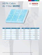 BOSCH 6029C HEPA Cabin Air Filter - Compatible With Select Acura CSX, ILX, MDX, RDX, RL, RLX, TL TLX, TSX, ZDX; Honda Accord, Civic, Crosstour, CR-V, Odyssey, Passport, Pilot, Ridgeline