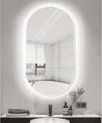 Oval LED Illuminated Bathroom Mirror, Wall-mounted Vanity Makeup Mirror with Demister Pad, 3 Dimmable Color Temperatures & Touch Control, Metal Frame Anti-Fog Lighted Wall Mirror ( Color : White Frame
