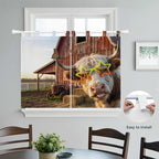 Farm Yaks Kitchen Curtains 45 Inch Length, Short Cafe Window Curtains Tab Top, Farmhouse Barn Funny Animals Butterfly Light Filtering Window Treatments Tier Drapes 27.5"x45" 2 Panel