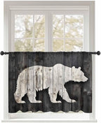 Sheer Curtains 54 Inch Length, White Brown Bear Semi Sheer Curtains Light Filtering Window Treatment, Farmhouse Country Rustic Wooden Grain Privacy Voile Drapes for Living Room Bedroom 52x54 Inch