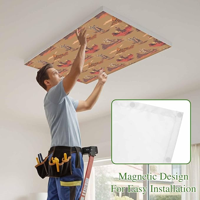 Cowboys Horses 1 Pc Fluorescent Light Cover 4 x 2 Feet, Desert Ethnic Winds Brown Background Covers for Ceiling Lights Magnetic Light Cloth Filter for Classroom Office Home