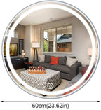 Round Waterproof LED Bathroom Wall Makeup Mirrors with White Light Sensor Touch Control and Demister Pad (Color : with Frame Size : 70cm) (with Frame 60cm)