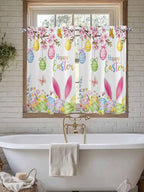 Happy Easter Kitchen Curtains 45 Inches length, Spring Watercolor Bunny Eggs Flower Branch Window Treatment Curtain Drapes, Lightweight Window Panels for Living Room Bedroom, 52"x45", 2 Panels
