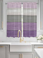 Country Wood Board Gray Purple Window Valance Curtains, Farmhouse Gradient Plank Light Filtering Kitchen Valance with 3-inch Rod Pocket for Living Room Bathroom Bedroom,2 Panel,52x72In