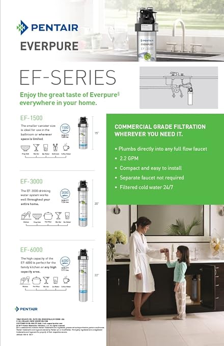 Pentair Everpure EF-3000 Quick-Change Filter Cartridge, EV985750, For Use in Everpure EF-3000 Full Flow Drinking Water System, 3,000 Gallon Capacity, 0.5 Micron