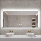 Smart Illuminated LED Bathroom Mirror，Bathroom Mirror with LED Lights，Energy-Saving LED Smart Mirrors，LED Mirror for Bathroom，with Demister Pad and Smart Touch Switch(H80*W90cm/H31.5*W35.4IN)