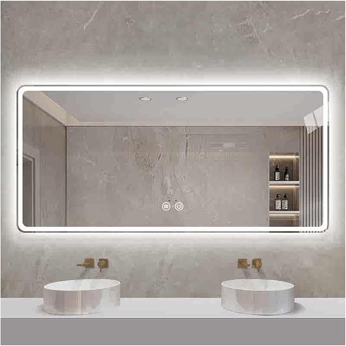 Smart Illuminated LED Bathroom Mirror，Bathroom Mirror with LED Lights，Energy-Saving LED Smart Mirrors，LED Mirror for Bathroom，with Demister Pad and Smart Touch Switch(H60*W80cm/H23.6*W31.5IN)