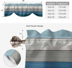 Blue Ombre Wooden Tie Up Valance Curtains for Windows, Kitchen Curtains Window Shades, Farmhouse Retro Wood Gradient Light Filtering Roman Curtain Valances for Bedroom/Bathroom/Cafe 60"x18"
