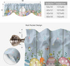 Spring Easter Tie Up Valance Curtains for Windows, Kitchen Curtains Window Shades, Rabbit Ears Foot Colorful Eggs Wooden Plank Light Filtering Roman Curtain Valances for Bedroom/Bathroom/Cafe 60"x18"
