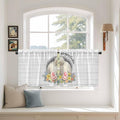 Easter Bunny Kitchen Tier Curtains 24 Inch Long 2 Panel Set,Rod Pocket Cafe Small Window Curtains Over Sink,3D Optical Illusion Farmhouse Flower Wood Grain Light Filtering Short Drapes 27.5"W x 24"L