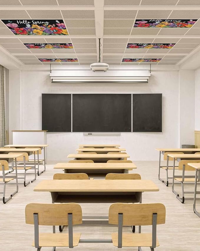 Fluorescent Light Covers for Ceiling Lights Hello Spring Magnetic Light Filters 3 Pack 4x2 ft Butterfly Colorful Spring Floral Ceiling Lights Cover for Classroom Office School Home Drop Lamp Decor