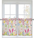 Happy Easter Half Window Curtains 24 Inches Long, Spring Farmhouse Bunny Eggs Flower Beige Window Treatment Curtain Drapes, Short Curtains Tiers for Kitchen Over Sink, 27.5"x24", 2 Panels