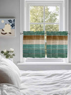 Vintage Plank Turquoise Brown Window Valance Curtains, Farmhouse Wood Grain Light Filtering Kitchen Valance with 3-inch Rod Pocket for Living Room Bathroom Bedroom,2 Panel,27.5x24In