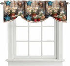 Country Flower Tie Up Valance for Window, Western Texas Star Butterfly Barn Door Adjustable Balloon Window Shade Valance Curtain for Kitchen Cafe Bathroom Window Treatment Panel 54''x18''