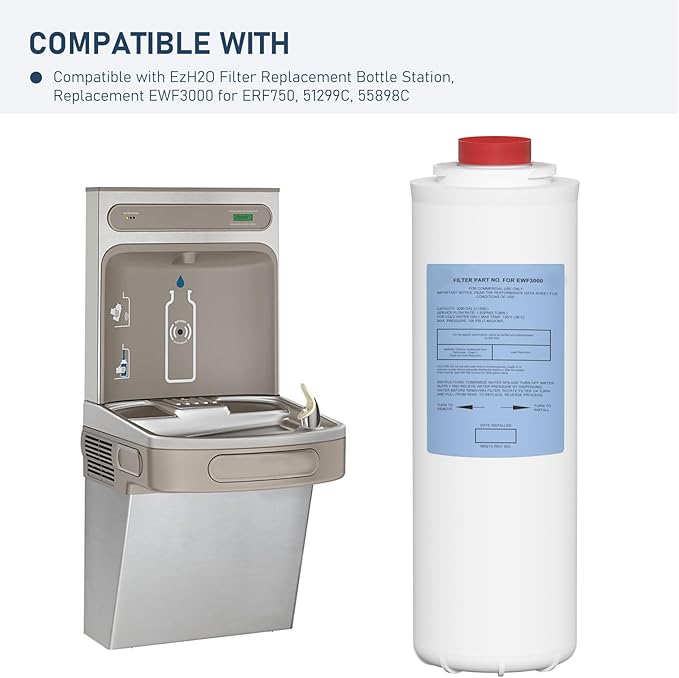 51300C Water Replacement Filter Compatible with Elkay 51300C EWF3000, and Ezh20 Bottle Filling Station, 3000 Gallon Water Filter Replacement for ERF750, 51299C, 55898C (No Chip)