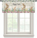 Easter Sheer Valances for Windows 60"x18", Light Filtering Kitchen Curtains Valance, Spring Watercolor Bunny Eggs Flower Leaf Beige Rod Pocket Chiffon Curtains for Living Room Bedroom Cafe