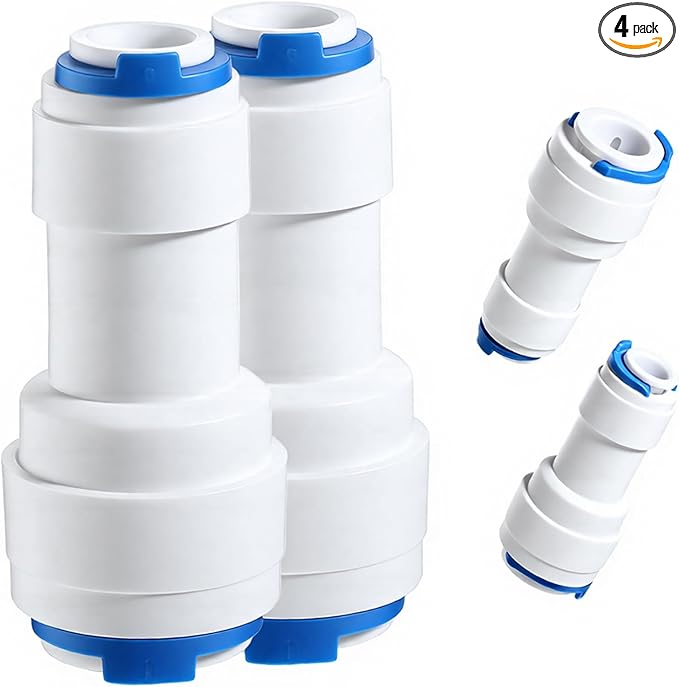 4 PCS 1/4 to 3/8 Water Line Adapter Push Connector 3/8 Quick Connect Fittings Od Quick Straight Push Connector for Purifiers Filters Water Systems