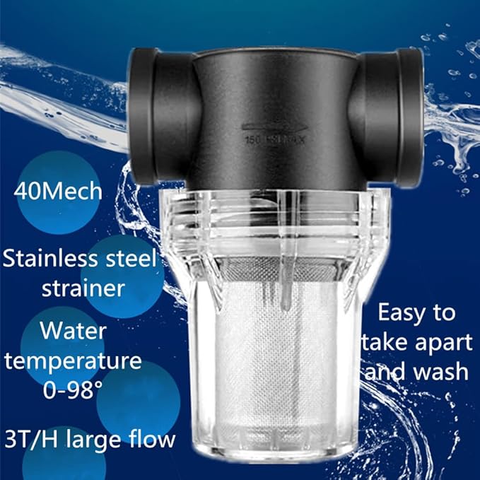 Sediment Filter Pressure Washer Filter - Stainless Steel 40Mesh Screen for Outdoor Gardening - 3/4 Inch Female Thread Connector
