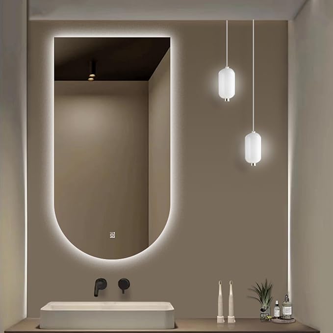 Wall Mirror Arched Bathroom Mirrors, 3-Color Lighted Bathroom Makeup Mounted Mirror, with Demister Pad, Dimming Function for Bathroom Living Room Bedroom Entryway(15.9"x31.9"/40x80cm)