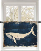 Sheer Curtains 45 Inch Length, Ocean Whale Blue Semi Sheer Curtains Light Filtering Window Treatment, Summer Coastal Vintage Wood Grain Privacy Voile Drapes for Living Room Bedroom 52x45 Inch