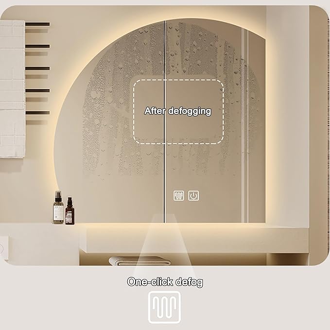 Bathroom Wall Mounted Mirror, LED Illuminated Vanity Mirror with Demister Pad, Mirror for Wall Decor Mirror with Anti-Fog, Dimmable Light Function, Touch Switch (Color : Left Cut, Size : 39.3