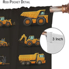 Kids Construction Window Curtains, Construction Machinery Equipment Mode of Transport Bulldozer Tractor Windows Curtain for Children Teens Room Decor 84x84in (30% Blackout)
