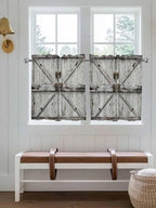 Vintage Gate Half Window Curtain 36 Inches Long, Farmhouse Wooden Grain Shabby Chic Door Window Treatment Curtain Drapes, Small Tier Curtains for Bathroom Over Sink, 27.5"x36", 2 Panels