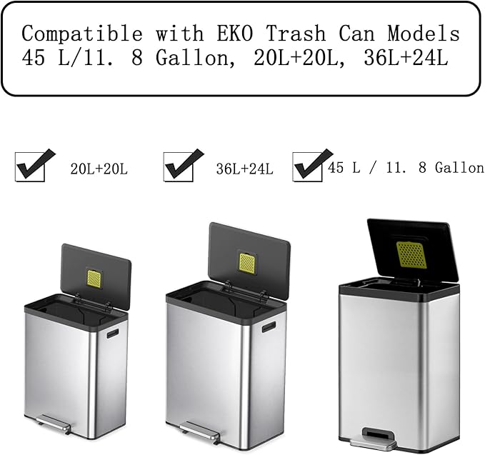 8 Pack Activated Carbon Filters Fits EKO Trash Can with Built-in Compartment 11.8 Gallon, 20L+20L, 36L+24L, Also Fits SIMPLI-Magic Garbage Bins Gallons, Refill for Trash Can and Compost Bin