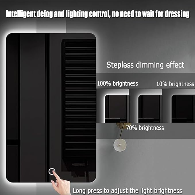 Bathroom Mirror with LED Lights, Backlit Illuminated Bathroom Mirror Wall Mounted Multifunction Vanity Mirror with 3 LED Light Color Dimmable and Demister Pad,(B,H70*W90CM/H27.5*W35.4IN)