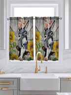 Farmhouse Tier Curtains 45 Inches Long, Vintage Sunflowers Animals Printed Wood Grain Window Treatment Curtain Drapes, Small Curtain Drapes for Bathroom Laundry Room, 27.5"x45", 2 Panels