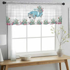 Farmhouse Sheer Valance Curtains, Summer Blue Car with Cactus Succulents Wood Grain Light Filtering Kitchen Valances Rod Pocket Voile Curtain Window Treatment for Bedroom/Living Room/Basement 42Wx18L