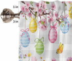 Happy Easter Half Window Curtain 36 Inches Long, Spring Watercolor Bunny Eggs Flower Grey Plaid Window Treatment Curtain Drapes, Small Tier Curtains for Bathroom Over Sink, 27.5"x36", 2 Panels