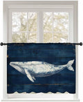 Sheer Curtains 54 Inch Length, Summer Whale Semi Sheer Curtains Light Filtering Window Treatment, Ocean Watercolor Wooden Grain Blue Privacy Voile Drapes for Living Room Bedroom 52x54 Inch