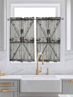 Vintage Gate Kitchen Curtains 54 Inches Length, Farmhouse Wooden Grain Shabby Chic Door Window Treatment Curtain Drapes, Thermal Insulated Drapes for Basement Hotel RV, 42"x54", 2 Panels
