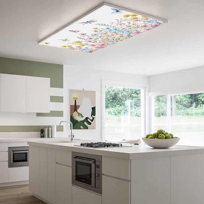 Fluorescent Light Covers for Ceiling Lights Spring Flowers Magnetic Light Filters 1 Pack 4x2 ft Daisy Butterflies Dragonfly Ceiling Lights Cover for Classroom Office School Home Drop Lamp Decor