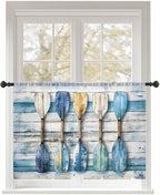 Sheer Curtains 45 Inch Length, Lake Paddle Striped Semi Sheer Curtains Light Filtering Window Treatment, Watercolor Vintage Wood Grain Privacy Voile Drapes for Living Room Bedroom 52x45 Inch