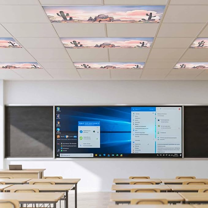 Fluorescent Light Covers for Drop Ceiling Watercolor Running Horse Cactus Magnetic Light Filters, Desert Hill Ombre Sky Ceiling Shade Filters for Home Classroom Office,2x4 ft,1Pack