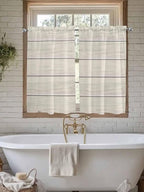 Vintage Country Wooden Board Window Valance Curtains, Gradient Wood Grain Line Light Filtering Kitchen Valance with 3-inch Rod Pocket for Living Room Bathroom Bedroom,2 Panel,27.5x45In