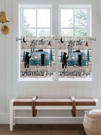 Farmhouse Bear Camper Van Tree Window Valance Curtains, Vintage Wood Grain Light Filtering Kitchen Valance with 3-inch Rod Pocket for Living Room Bathroom Bedroom,2 Panel,27.5x24In