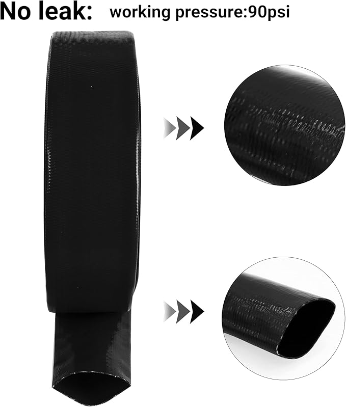 2" x 50 FT Pool Backwash Hose, Black Heavy Duty Reinforced PVC Lay Flat Water Discharge Hose for Swimming Pool Filter Pump,with 2 Clamp