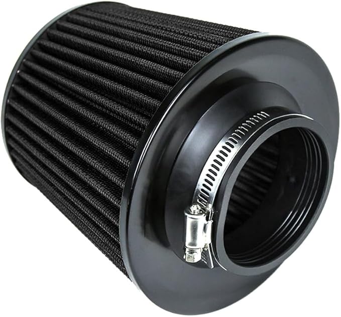 KYOSTAR Universal 3" (76mm) High-Flow Air Filter, Reusable Cone Cold Air Intake, High Performance, Washable, Clamp-On Car High Flow Dry Air Kit, Flange Diameter: 3 Inch, Filter Height: 6.1 Inch, Black